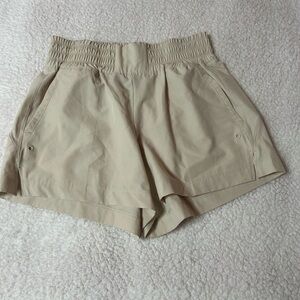 High Waist Tan Shorts with Elastic Waistband